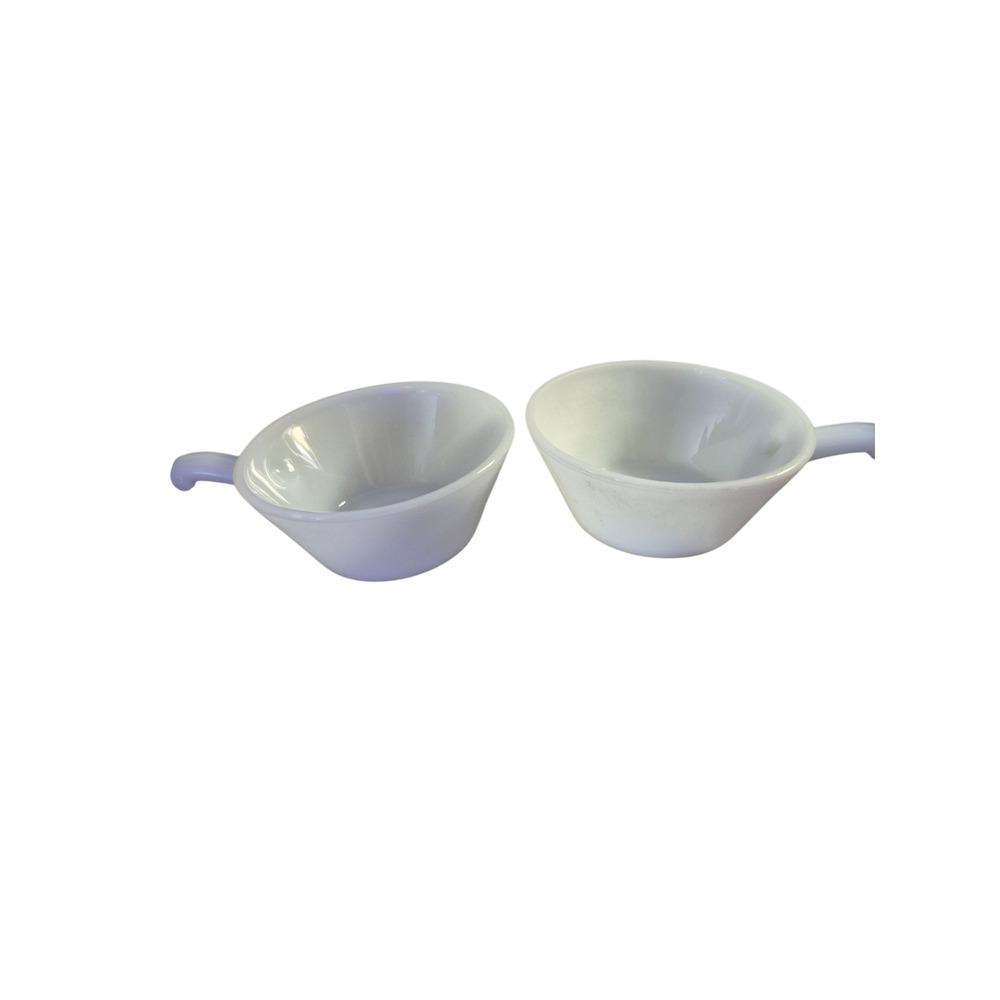 Anchor Hocking Fire King Milk Glass Handled 2‎ Bowls Vintage Oven proof USA made